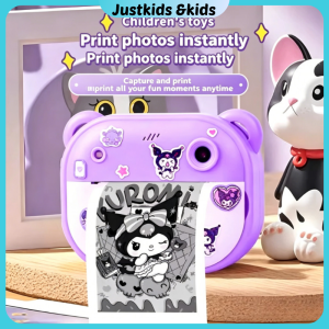 5-in-1 Kids Camera🎀Kids Instant Print Camera 96MP 1080P Kuromi Melody Cinnamoroll Camera Video Kids Toys Front Rear Dual Camera with Music Games Black and white printer