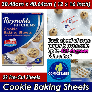 USA Reynolds Kitchens Cookie Baking Sheets Pre-Cut Parchment Paper  No Cutting Required