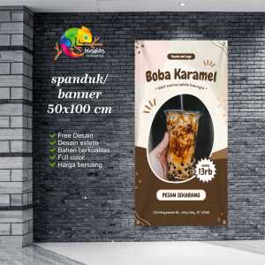 Cetak Spanduk Banner Krem Coklat  Minuman Boba Karamel