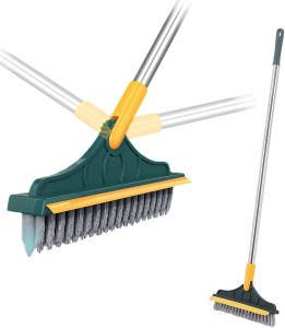 Crevice Scrub 2in1 Floor Cleaning Brush Brushes for Cleaning with Squeegee and Combs Effective Cleaning Brush Suitable For All Places Scrubbing Bathroom Floor Scrub Long Handle Washing Windows Upgrade 2in1 Floor Scrub Brush Upgrade Floor Scrub Brush with