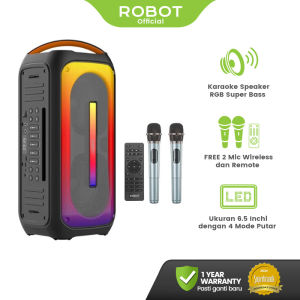 ROBOT Speaker karaoke + mic RGB 50W / Karaoke Speaker Wireless Bluetooth / Speaker Besar Super Bass / Speaker Karoke RB650 RGB Daya 50W Bluetooth 5.0 TF USB 3.5mm AUX Dual Wireless Microphone - Garansi 1 Tahun