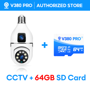 V380 Pro 4MP Dual Lens CCTV Camera WIFI Bulb Smart Home 360 Rotation Wireless Security Indoor Camera With Audio And Speaker Baby Monitor Connect To Cellphone