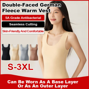 M-3XL🦢New Warm Autumn/Winter Arrivals🦢Womens Doublesided Brushed Thermal Padded Round Neck Vest/Autumn Winter Warm Velvet Vest/Skin-Friendly And Comfortable Inner LayerThermal Underwear 无痕圆领双面磨绒保暖背心