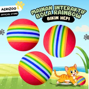 Bola Karet Pelangi Aerizoo untuk Kucing dan Anjing - Mainan Interaktif Tumbuh Kembang Anti-Asma