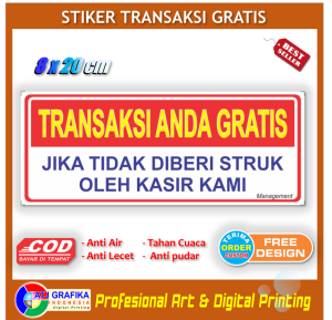 Stiker transaksi gratis jika tidak ada struk pembelian sticker kasir toko anti penipuan restoran