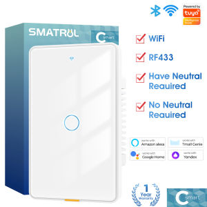 SMATRUL Tuya WiFi RF433 Smart Switch 1/2/3/4/6 Gang No Need Neutral line Smart Light Wall Light Switch No with Type-C Touch Control Timer Home Automation for Tmall Genius Google Home Alexa C-Smart