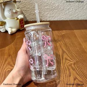 [COD] Fashion Change 500ml Bow Plastic Water Cup Mason Jar Shaped Water Bottle With Lid And Straw For Iced Coffee Juice Drink Cup Gift