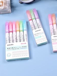AOR 6 Warna Pen Cop Pen Penanda Kartun Pen Hiasan Buku Nota Pen Penyerlah Alat Tulis Pelajar Hadiah