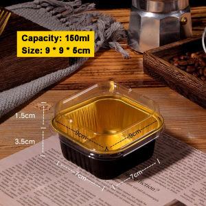 50Pcs 150ML Square Aluminum Foil CupDream Cake Container Lava CakeContainer With Clear Lid