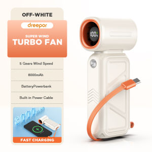 Dreepor 8000mAh Turbo Mini Handheld Fan Rechargeable Electric Fan Portable Cooling 100 Gear Wind Speed Strong Wind With Emergency Power Bank function