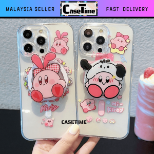 IPH 11 12 13 14 15 Pro Max Cute Cartoon Magnetic Wireless Charging Kirby Transparent Soft Stand Case 手机壳