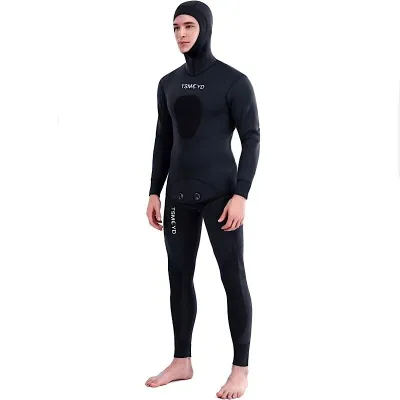 Mens 3mm Long Sleeve Dry Wetsuit spearfishing 2 Piece pants full body original Neoprene Split Hood Waterproof Keep Warm diving suit /