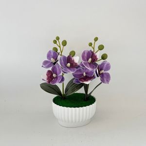NOBLELYN White Flower Pot Simulated Butterfly Orchid DIY Faux Flowers Plastic Fake Flower  Multi-Bloom Artificial Faux Plants Home Decor