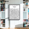 Màu đen và trắng Bản Đồ Thành phố thế giới New York Tokyo Paris Tranh Tường Vải Áp phích in tranh Kiểu Bắc Âu hình ảnh cho phòng khách. 
