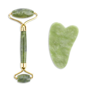 New Natural Xiuyu Jade Facial Eye Massage Roller Guasha Scraping Board Green Jade Stone Face Lift Body Slim Thin Lift Roller Tool