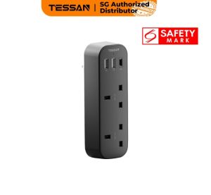 TESSAN - SG Safety Mark 5 in 1 Multi Plug Extension with 2 USB A + 1 X USB Type C Power Socket Extension Plug Wall Charger Adapter
