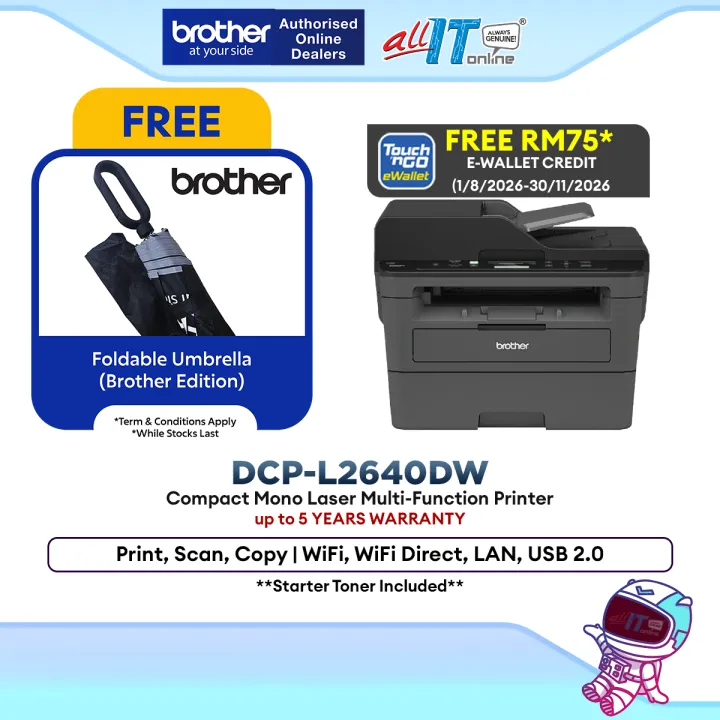 Brother DCP-L2640DW Mono Laser Multifunction Printer Print Scan Copy Duplex Wireless ADF Office High Speed