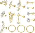 Jstyle 14Pcs Stainless Steel Stud Earrings Set for Women Men Star Moon Snake 16G Cartilage Earrings Set Hypollergenic Screw Back Earrings Helix Piercing Jewelry. 