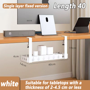 Under Table Organizer Cable Management Tray No Drill Office Desk Wire Storage Rack Socket Holder