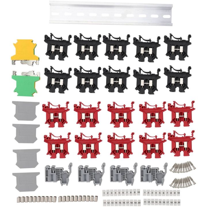 DIN Rail Terminal Blocks Kit Terminal+Ground Blocks+Aluminum Rail+End ...