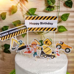 Topper Kue Custom Nama Karakter Mobil Konstruksi / Ekskavator / Beko / Excavator (Hiasan Cake)
