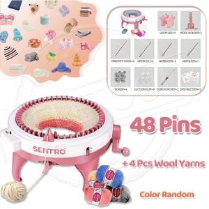 Knitting Machine 22 48 Pins Smart Weaving Loom Round Knitting Machines crochet machine long thin Knitting Board Rotating Double Knit Loom beginner punch needle kit for Sock Hat