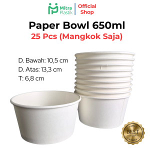 Paper Bowl 650 ml Isi 25 Pcs Mangkok Kertas Polos Putih Laminasi Ivory Rice Bowl