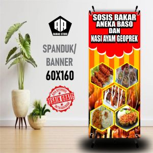 Cetak Banner Cetak Spanduk Sosis Bakar & Bakso Bakar Ukuran 60X160 BISA REQUEST