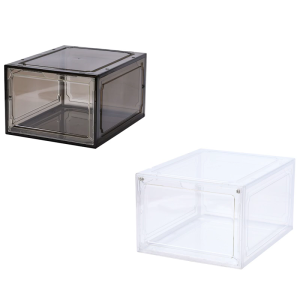 กล่องที่จัดวางรองเท้ากล่องรองเท้าใสแบบวางซ้อนกันได้สำหรับตู้เสื้อผ้าตู้ใส่รองเท้าสนีกเกอร์กล่องแสดงกล่องจัดเก็บประหยัดพื้นที่