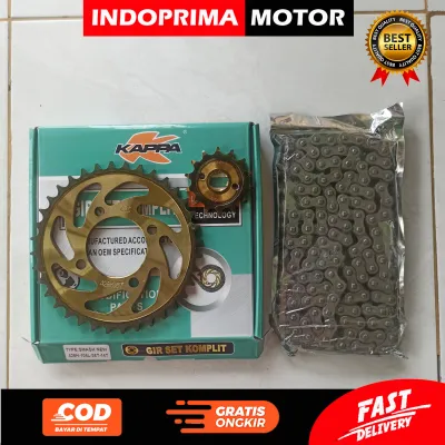 KAPPA GEAR SET KOMPLIT SMASH NEW. GIGI TARIK GOLD DAN RANTAI SMASH OLD SHOGUN 125