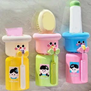 Bộ Giá Đỡ Cốc Bàn Chải Đánh Răng Từ Tính Hút Nam Châm Tiện Lợi Cho Bé - Giao Màu Ngẫu Nhiên
