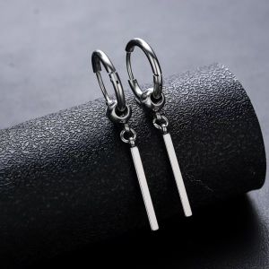1pair Hip Hop Cool Style Ear Stud Ear Clip Titanium Steel Trendy Simple No Ear Hole Tassel Earrings