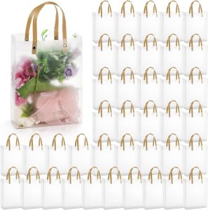 20/10Pcs Clear Frosted Gift Bags with Handles / Reusable Plastic Gift Wrap Bags / Party Goodies Favors Bag / for Wedding Xmas Baby Shower Birthday Party