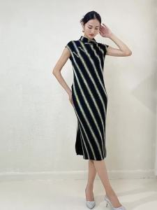 2087-1 One Size (45-75kg) Elegant National Style Improved Cheongsam Summer Slim Slimming Buckle Collar Dress