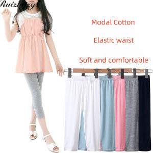 Ruizhijzg Ready Stock Summer Modal Cotton Short Legging For Kids Plain Colors Childrens Girls Stretchy Soft Children Safety 3/4 Pants Knee Length Cropped Short Pants