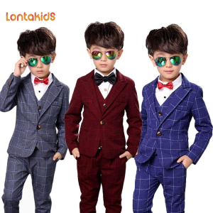 lontakids Boys Plaid Blazer Vest and Trousers Gentleman Suit Kids Formal Wear Childrens Outfits for Wedding Birthday Party