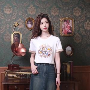 AMMIN เสื้อเบลาส์แขนสั้นสำหรับผู้หญิงเสื้อเบลาส์ปักลายดอกไม้สีเข้ากันกับเสื้อยืดผ้าฝ้ายบริสุทธิ์2024ฤดูร้อนสง่างามแบบลำลอง