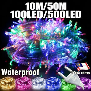 🔥Ready Stock🔥10M/50M LED Fairy String Lights 100LED/500LED Warm White Multicolor IP65 Waterproof 8 Modes Deepavali Christmas Wedding Garden Decor