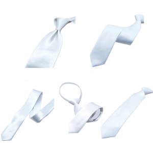 Fashionable Zippered Neck Tie in Classical Solid Color for Wedding Parties and Everyday Wear White Silk Pre Tied Necktie