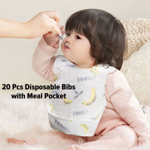 Bc Babycare Disposable  Baby Bibs with Meal Pocket Three-Dimensional Waterproof Food Saliva Towel with Food Catcher Pocket 20Pcs*1Pack