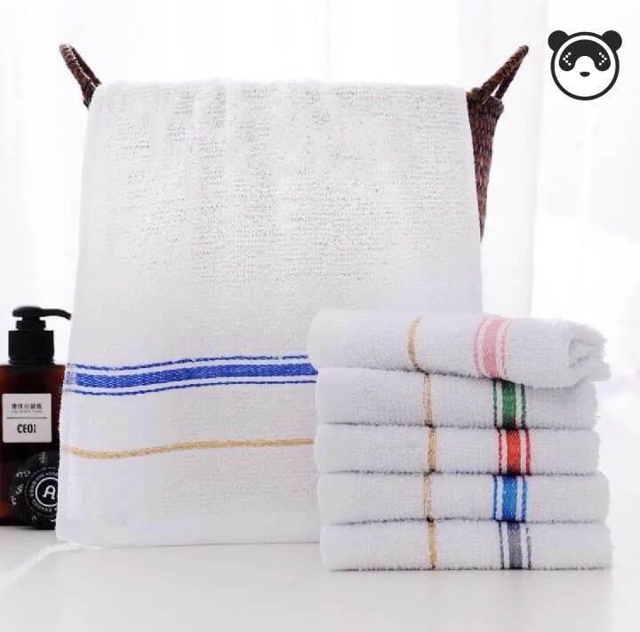 【ipanda】12pcsset Cod☑ Hand Towel White Gold Line Color Thick Strip Cannon 32g Face Towel 28 X 7619