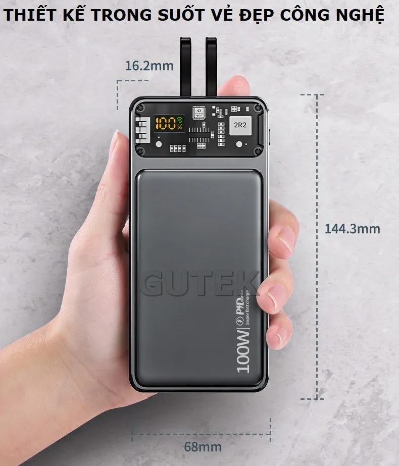 Sạc dự phòng 30000mah Gutek GT160 sạc nhanh 100w dung lượng