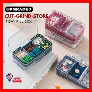 LOCAL STOCK Upgraded Pill Cutter Tablet Grinder Storage Bekas Ubat Pil Box Organizer Small Portable Cut Grind Store Medicine Box Japan Imakara Tablet Pill Cutter