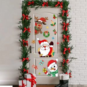 MODERNLUX Cartoon Santa Claus Window Sticker PVC Self-Adhesive Decorative Window Sticker  Snowman Christmas Glass Window Sticker  Year