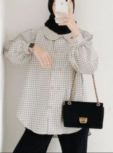 Sandra kemeja blouse top/atasan wanita terbaru 2024 Kekinian/poliester/kemeja kotak-kotak