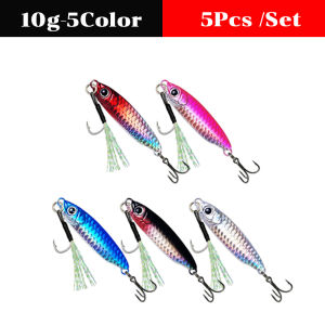 5PCS Fishing Bait Slow Jig Fishing Lure 7/10/15/20g Metal Jig Lure 3D Eyes Buzz Lure Sinking Minnow For Fishing Micro Spoon Lure