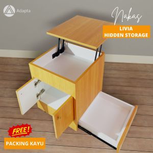 Adapta - Nakas Lift Up Penyimpana Warna Coklat -Nakas Hidden Storage Beside Cabinet Tempat Tidur