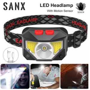SANX 80000LM LED Headlamp USB Rechargeable Super Bright Motion Sensor Headlight Camping Light Flashlight
