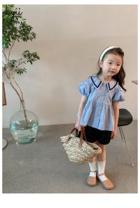 kyiibaby Girls navy style lapel baby shirt Korean style college style bubble short sleeve kybb165