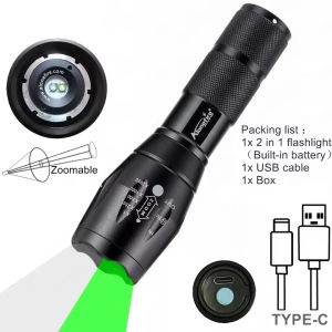 Alonefire G700-C 2 in 1 Zoomable Red/Green/Blue White light LED Flashlight USB Rechargeable Fishing Hiking Travel Camping Torch